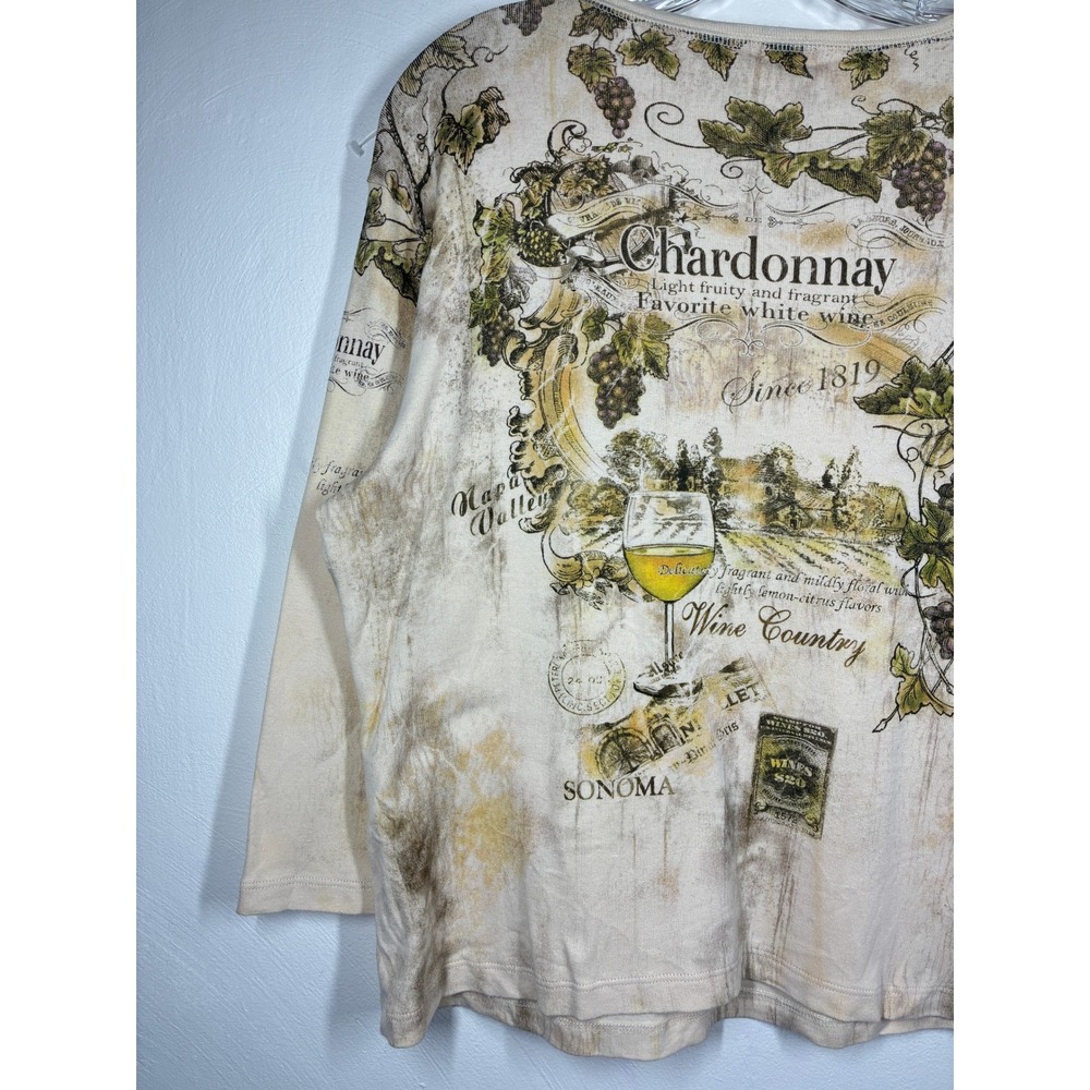 Vintage 90s Y2K Allover Graphic Print Chardonnay Wine Country Shirt Top XL Fairy - Picture 11 of 15